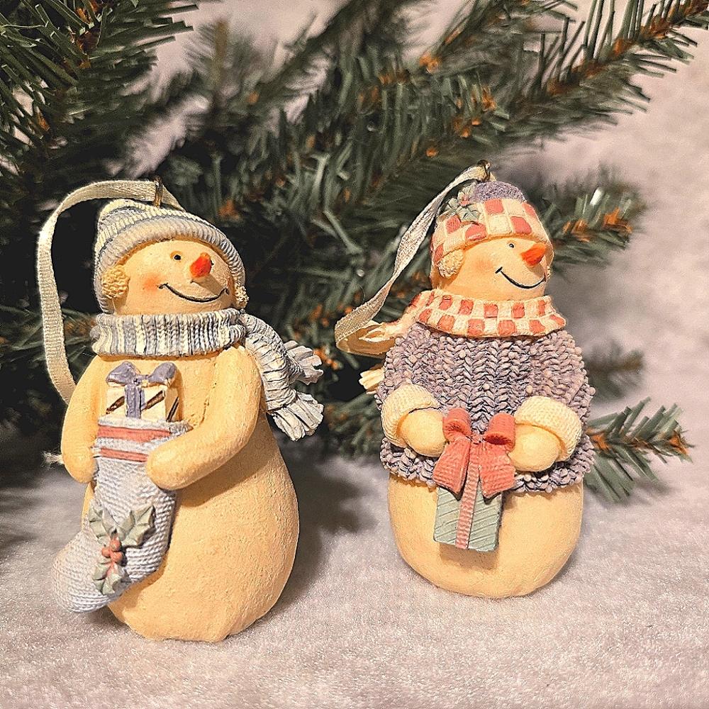 VTG Plum Pudding Snowman Pair Handpainted Figurines Heather Hykes Artisan Flair